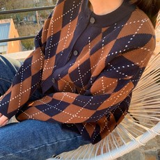 르마네쥬 아가일 레트로 도톰 니트 가디건_어덜트(LE2004-15002)