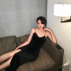연말 파티룩 벨벳 원피스 키리안 나시 스커트 여미 롱 슬림핏 스커트 트임 빈티지 원피스