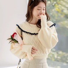 카나스타 프릴 버서카라 멀티 케이블 니트 국내생산/캐쥬얼/데일리룩