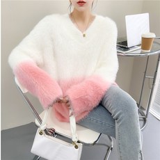 브이넥 빅사이즈 오버 루즈핏 그라데이션 모헤어 가을니트