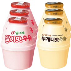 (냉장)빙그레 딸기우유 2종 혼합세트 (딸기맛우유 and 투게더맛우유), 3세트, 480ml