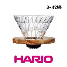 하리오 V60 내열유리 드리퍼 올리브우드 2-4인용