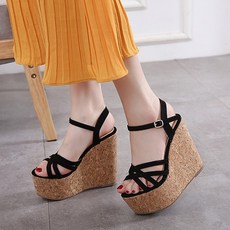 13CM 웨지힐 가보시 샌들 220구두 슬리퍼 통굽 드레스슈즈 오픈토