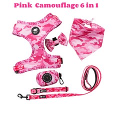 배변가방 포함 용품 가죽 스카프 칼라 조끼 똥 액세서리 개 끈 세트 손수건, Pink Camouflage