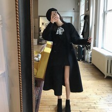 테필라 울모직코트 장대이 보여 허리 세분 우산 형 스윙 여성 롱 타입 무릎넘어