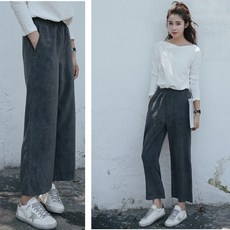 아멜리아 코르덴 와이드 팬츠 그레이 9부 밴딩 바지