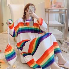 어나더디 칼라 레인보우 수면 원피스 오버핏 잠옷
