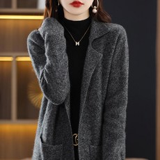 여성 간절기 캐시미어 루즈핏 정장넥 롱가디건 하프코트