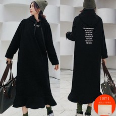 [joyce shop] [당일발송] 롱 원피스 기모 롱 원피스 빅사이즈 원피스 후드 원피스 캐쥬얼 오버핏 박시 루즈핏 기모 프릴 임산부 원피스 빅사이즈