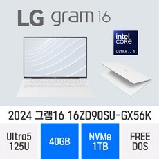 [당일출고] LG전자 2024 그램16 16ZD90SU-GX56K, Free DOS, 40GB, 1TB, 스노우 화이트