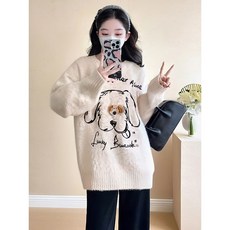 패션 여성 라운드 하프 니트 봄가을 임산부 스웨터 빅사이즈 루즈핏 겨울 도톰 임부복 니트 티셔츠 긴팔 상의 YJW