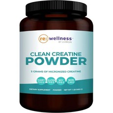 JJ Virgin Clean Creatine Powder의 Reignite Wellness 뛰어난 흡수력 크레아틴 모노하이드레이트 운동 근육 회복 뇌 건강 신체 구성 및 에너지, 450g, 1개