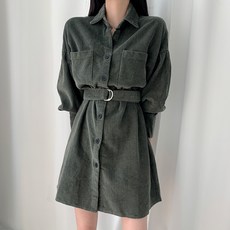 티데일리 여성용 코듀로이 퍼프 원피스