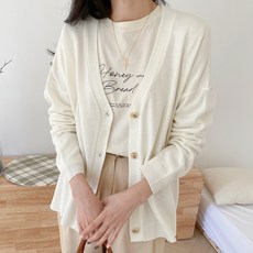 아모르데이 여성용 듀롤버튼가디건 기본 심플 베이직 브이넥 하프 레이어드 포멀핏 니트 가디건