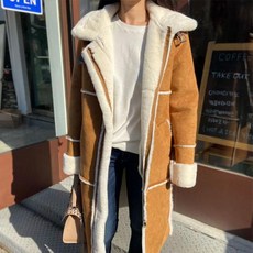 오코샵스 [당일 배송] 여자 페이크퍼 밍크 인조 스웨이드 롱 무스탕 코트