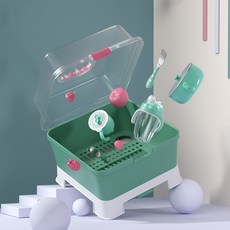 뉴타임즈14 젖병건조기 건조대 이유용품 건조 선반대 커버 방진 아기 식기 건조 저장함 라지 XZ18 A17, 01 그린