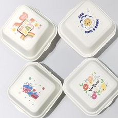 [펄프용기] drb-003sw 화이트 인쇄 햄버거용기/샌드위치 포장용기, 4종디자인모두, 20개