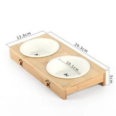 대나무 프레임 액자 작은 강아지 고양이 먹이 그릇 단일 더블 키, 2.Ceramic Double B..