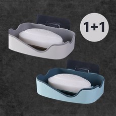 웰리수 1+1 무타공 욕실 물빠짐 비누받침대, 2개, 화이트+블루
