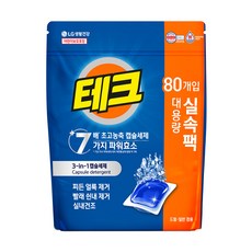 테크 수퍼볼 물에녹는 대용량 캡슐세제 1챔버 리필, 80개입, 1개