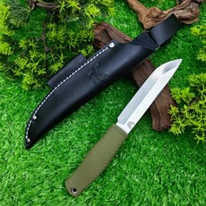 200 고정 블레이드 나이프 CPM-3V 새틴 OD 그린 산토프렌 핸들 블랙 가죽 칼집 3.75 인치, 1개, 한개옵션1, 01 green