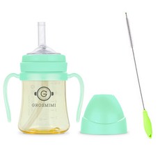 그로미미 PPSU빨대컵 + 스트로우브러쉬 세트 빨대컵, PPSU빨대컵 200ml 아쿠아그린 + 스트로우브러쉬