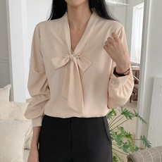 [오버나인] 여자 여성 리본 스카프 타이 포인트 블라우스