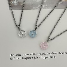 [루크문] 클리어 클로버 써지컬스틸 체인 목걸이 커플 여성 남성 원석 / CLEAR CLOVER CHAIN NECKLACE