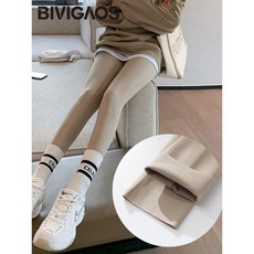 BIVIGAOS 기모 상어 레깅스 하이 웨이스트 슬림 여성용 봉제선 없는 바지 스포츠 피트니스 가을 겨울
