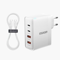 Essager GaN 100W PD충전 4포트 고속 충전기 + 100W C to C 고속충전 케이블 한국 플러그, 1세트, 화이트