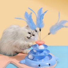 요미펫 고양이 장난감 3단 멀티 트랙볼 반자동 움직이는 3단 공놀이 깃털놀이 냥냥펀치 회전공 캔닢 롤러볼 아기고양이 성묘, 퍼플, 1개