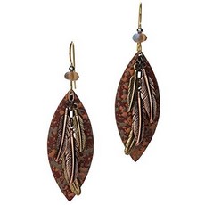 Hammered Layered Oxidized Feathers Red Antique Textured Earrin/498135