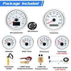 GPS 속도계 타코 수온 게이지 연료 전압계 오일 압력 보트 카용 센서 포함 7 색 백라이트 6 게이지 세트, 없음, [06] 120MPH-WS