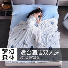 침낭 위생 오염방지 침대시트 초경량 프린팅 성인 침대 병원 사계절 장비 커플 이불커버 여행, T03-환상적 숲-블루(1.6미터너비)