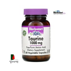 Bluebonnet Taurine 블루보넷 타우린 1000mg 50베지터블 캡슐, 50회분, 1개