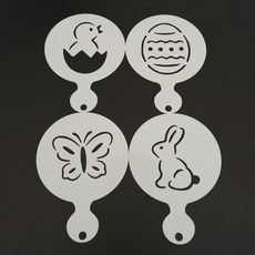 커피 스탠실 라떼아트 라떼 틀 무늬 도안 라떼아트만들기 장식 4 개 대 부활절 커피 스텐실 만화 토끼 오리 나비 계란 컵케익 쿠키 카푸치노 금형 바리 스타 도구 케이크 장식, 1개