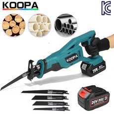 KOOPA TOOL 20V 충전식 전동 컷쏘 컷소 전기톱 직소기 절단기 톱날포함 목재 금속 절단, 1x 배터리