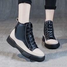 도오빠 슈니블 여성 소가죽 하이탑 워커 키높이 4CM 통굽 스니커즈 앵클 부츠 캔버스화 여자하이탑