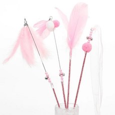 반려동물 고양이 놀리기 스틱 셀프 플레이 벨 요정 깃털 자기 재미 물기 방지 긴 막대, 1개, 4. Pink four