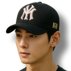 프로텍트유 자수로고 얼굴소멸 대두 볼캡 모자, 1개, 골드자수 블랙