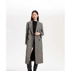 여성 헤링본 코트 빅카라 디테일 트렌치 스타일 겨울 여성 데일리 아우터
