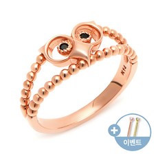 [비앤비골드] 14K 심플 부엉이 두줄 볼볼 블랙큐빅 반지 RSS26904