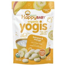 Happy Family Organics 오가닉 요기스 동결 건조 요거트 및 과일 스낵 바나나와 망고 1 oz (28 g), 28g, 1개