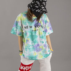 댄마샵 뉴욕레터링 물나염 반팔티 타이다이 줌바댄스복 방송댄스복 에어로빅복 줌바복 줌바닷컴 댄스걸, 민트