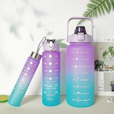 그라디언트 컬러 물컵 대용량 빨대 프로스트 컵 야외 스포츠 3 피스 세트 300ml 900ml 2000ml, blue-purple 3pcs, 3개