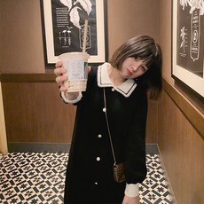랩니트원피스 뜨개질원피스 저지원피스 니트플 서 뚱뚱한 학원 무드 여성 겨울 가을 빅사이즈 슬림핏 배가리기