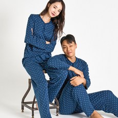 에이원 커플용 미니도트 피치기모 라운드 잠옷 상하세트
