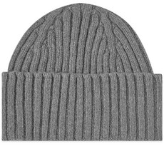 Drake's Ribbed Knit Beanie - Grey Donegal