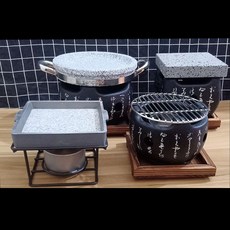 일본 미니 화로 업소용 개인 불판 1인용 화강암 스테이크 고기 그릴, 정사각형 화로 + 15x15x3cm 홈0석판, 1개