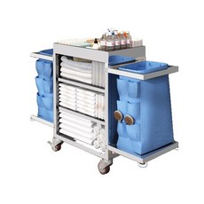 스텐 호텔린넨카트 모텔 리조트 객실청소 룸서비스 러기지 구르마, E.측면포켓 스텐양면 저소음휠(옵션사진참조)